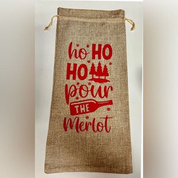 Holiday Burlap Wine Gift Bag - Picture 3 of 4